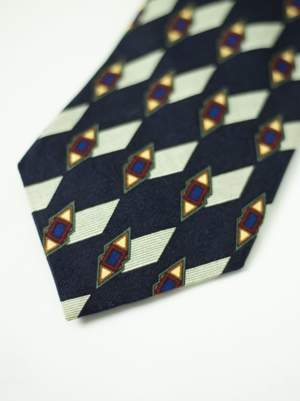 Tino Castelli All Silk Geometric Diamond Tie | Navy Blue Cream Gold | USA